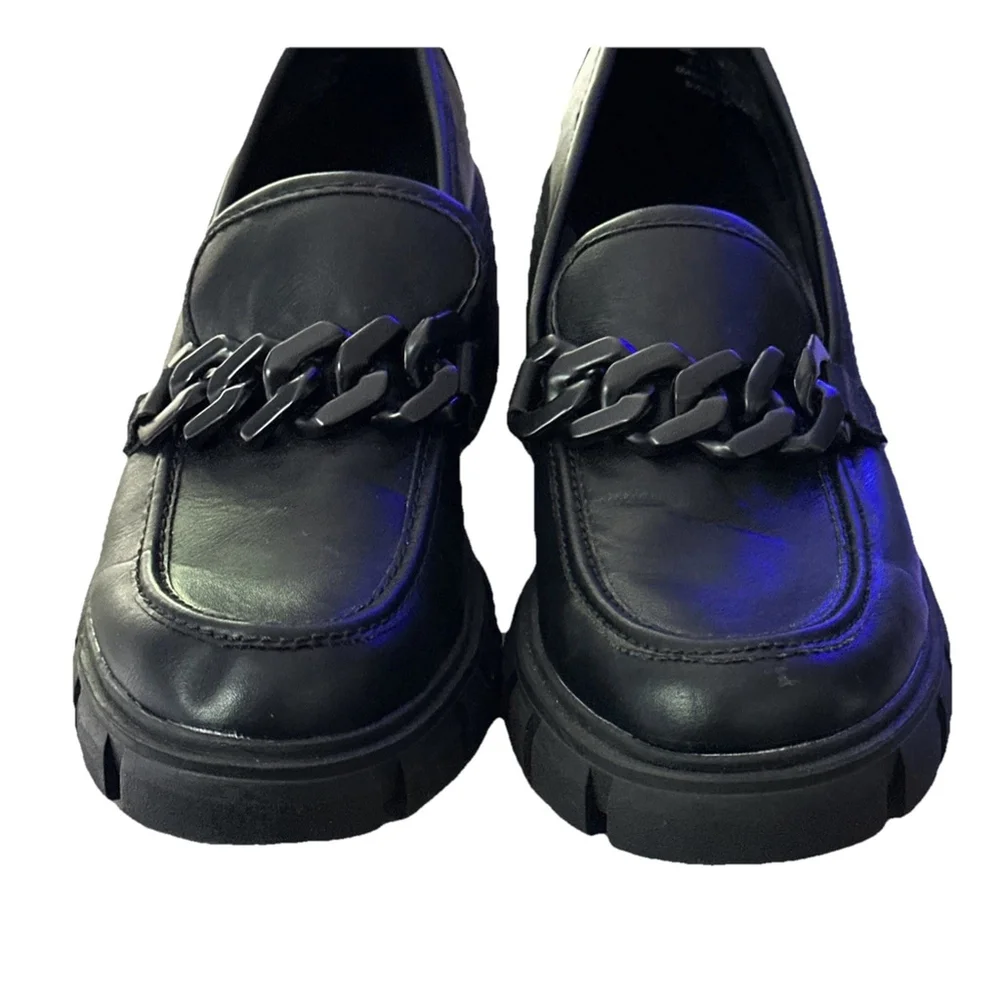 Madden Girl Y2K Hoxton Black Chunky Platform Loafers Size 8.5 M Chain Goth 2000s